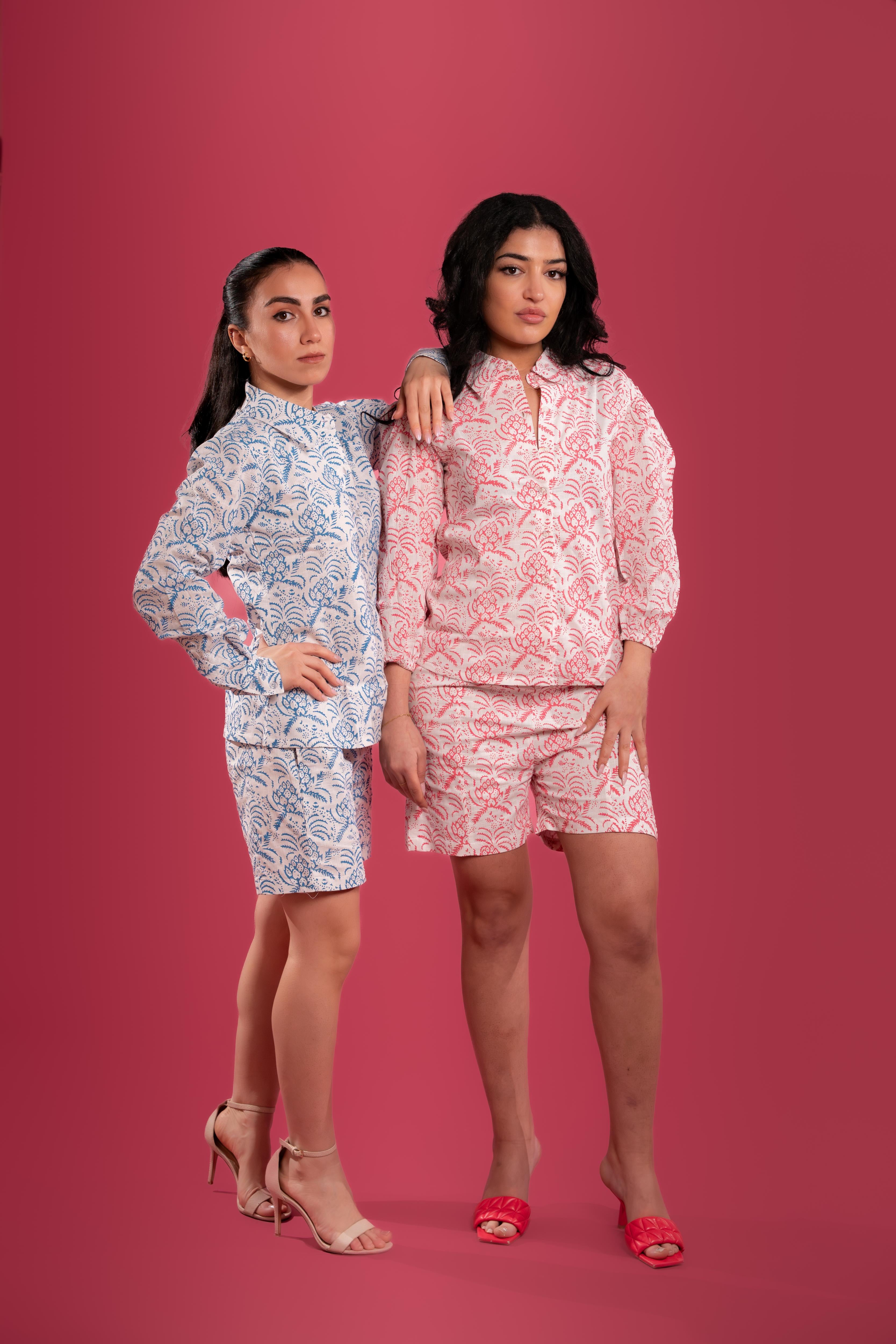 Organic cotton block-printed shorts with artisanal patterns, lightweight and breathable—designed for comfort and sustainable style.